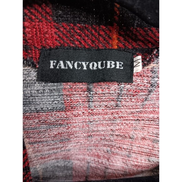 Fancyqube Red Plaid Cardigan Medium Leather Elbow Patches - Picture 3 of 3